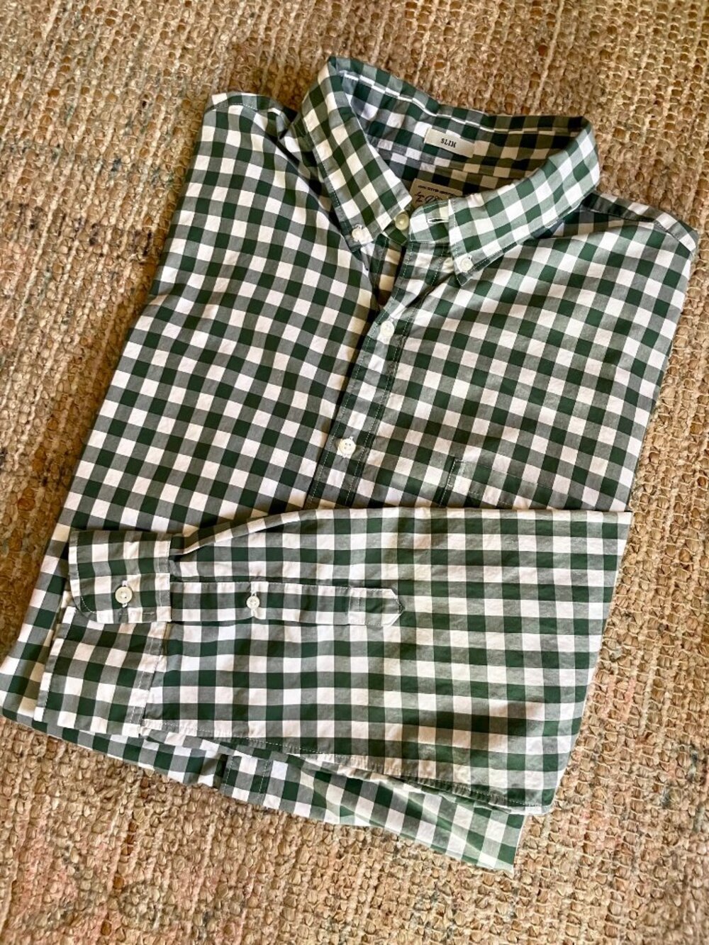 J.Crew Men's Green Gingham Check Secret Wash Button Down Shirt XL Slim Fit